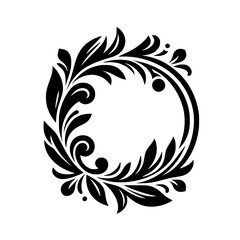 Elegant Black Floral Circle Frame, Decorative Element