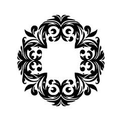 Elegant Black & White Floral Wreath Illustration, Blank Center Space