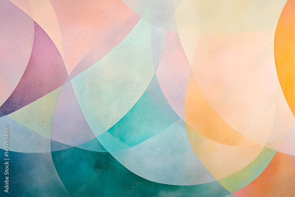Poster abstract design with overlapping pastel shapes.