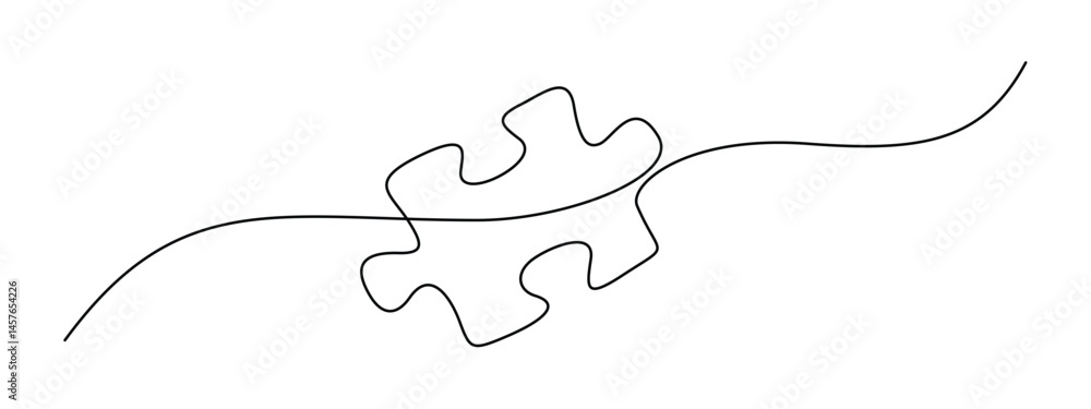 Poster Puzzle in one continuous line drawing. Jigsaw with one piece is leadership concept in simple linear style. Business and team symbol in in Editable stroke. Minimalistic vector illustration