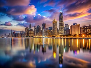 Fototapeta premium Chicago Skyline Lake Michigan Long Exposure Night Photography