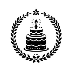 Elegant Birthday Cake Icon with Wreath: Minimalist Celebration Design