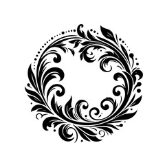 Elegant Black & White Floral Circle Frame - Vintage Vector Design
