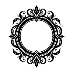Elegant Black & White Ornamental Frame, Floral Design, Circle Border