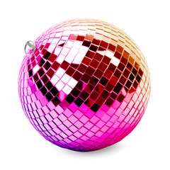 One bright shiny disco ball on white background