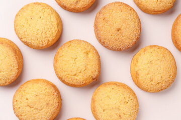 Many sweet cookies on grey background