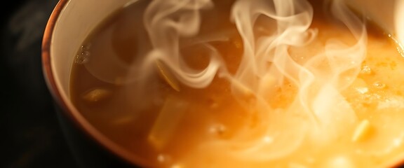 close up of a bowl of soup with broth