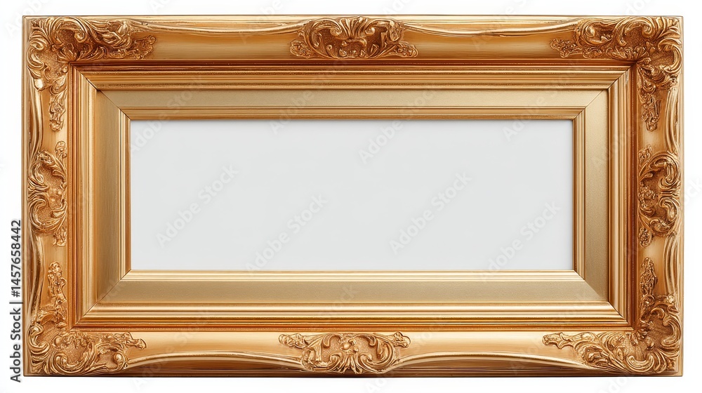 Poster golden frame with white background, a classic canvas for artistic expression and display