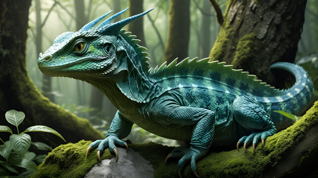 Magical forest creatures Protective basilisks turning foes to stone