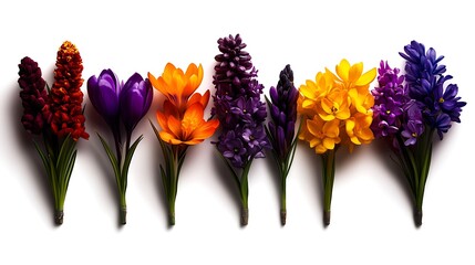 Obraz premium Rainbow of Spring Flowers: A Vibrant Display of Crocus, Hyacinth, and More
