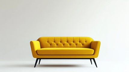 Mustard yellow sofa against a bright white wall