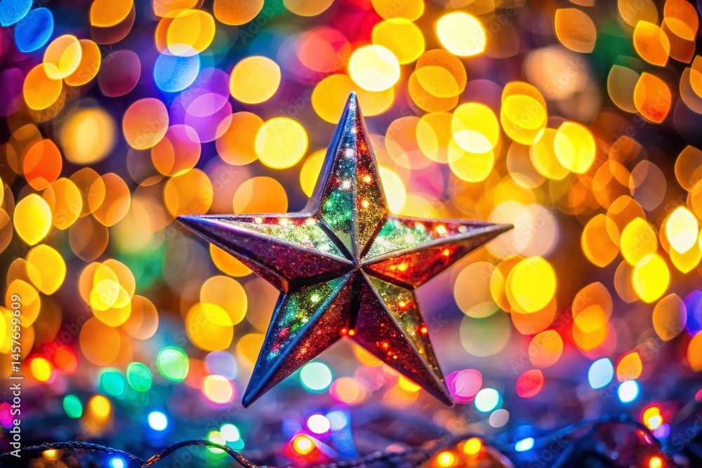 Poster colorful bokeh background with sparkling star - festive abstract image