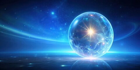 Fototapeta premium Cosmic Light Orb Floating in Blue Space , abstract art, universe, abstract art