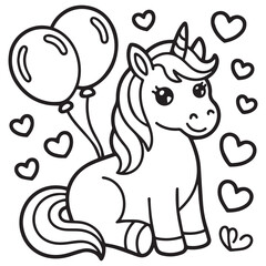 Free vector cute coloring book with unicorn -unicorn love coloring pages 