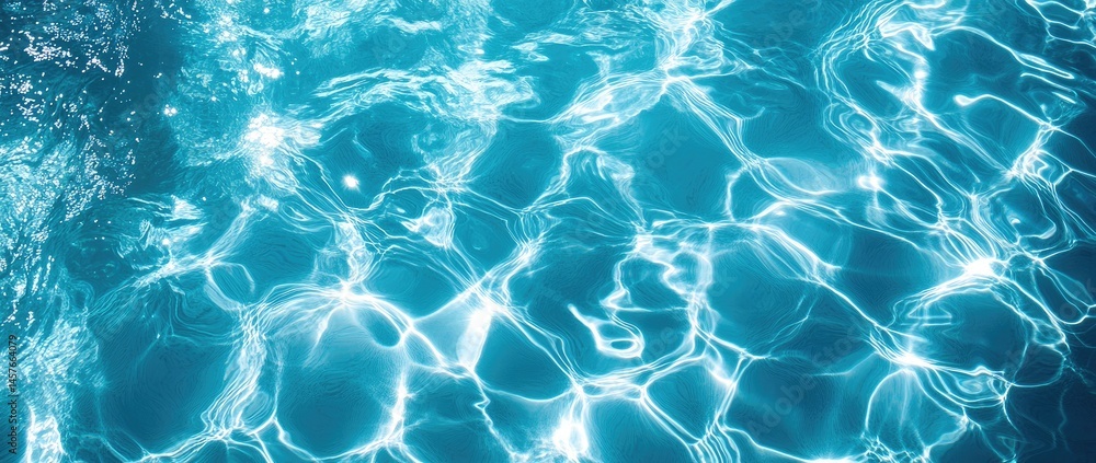 Poster a serene view of sparkling turquoise water in a swimming pool. reflecting sunlight. with gentle ripp