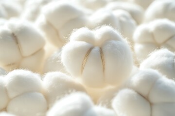 A close-up view of soft. fluffy cotton balls arranged in a textured pattern. showcasing their natural white color and delicate fibers. ideal for textile and craft applications
