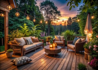 Obraz premium Cozy Dusk Deck: Tranquil Outdoor Living Space in Nature