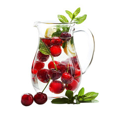 Pitcher of Cherries and Lemon Verbena Sparkling Water Isolated on Transparent Background