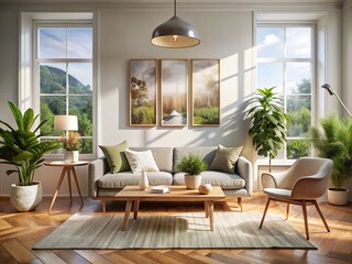 Fototapeta premium Cozy Living Room Interior Design: Modern Scandinavian Style Apartment