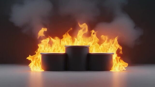 Burning podium awards ceremony scene 3D model, usable in social media graphics