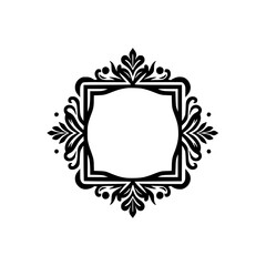 Elegant Black & White Ornate Frame Design, Blank Center, Minimalist Vector