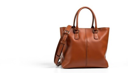 Brown leather tote bag, isolated on white background, tote bag, studio shot