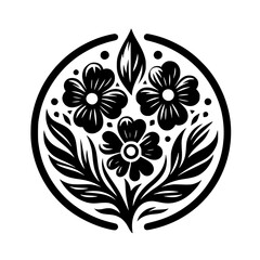 Black and White Floral Design in Circular Frame