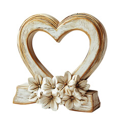 Heart Shaped Photo Frame with Flowers Isolated on Transparent Background