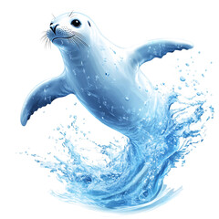 Cartoon Seal Diving into Icy Water Isolated on Transparent Background