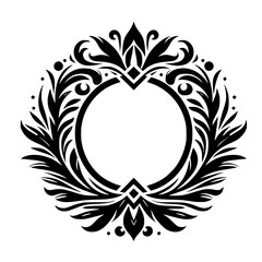 Elegant Black & White Floral Frame, Ornament, Blank Space