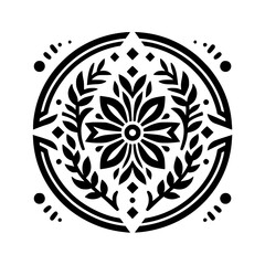Intricate Black & White Floral Mandala Design on White, Minimalist Vector Art