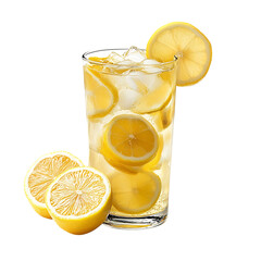 Glass of Lemonade with Lemon Slice Isolated on Transparent Background