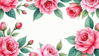 Delicate watercolor roses & leaves, repeating seamlessly , illustration, plant