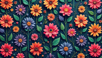 Intricate floral pattern, repeating seamlessly , textile, continuous