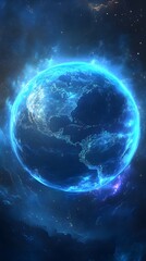 Blazing blue planet Earth in space