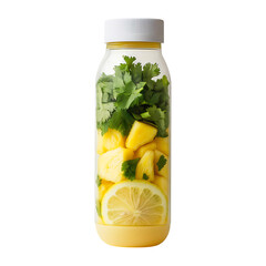 Pineapple Cilantro Lemon Water Bottle Isolated on Transparent Background