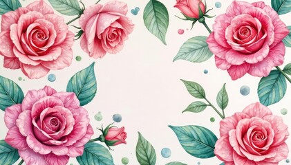 Intricate watercolor rose pattern, soft pastel hues, romantic, texture
