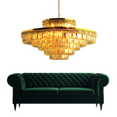 A Grand Chandelier with Cascading Golden Crystal Droplets Isolated on Transparent Background