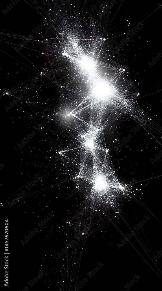 Poster a complex system of bright nodes appears connected by thin white lines on black