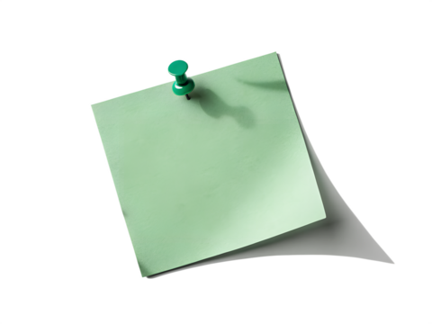 Green Sticky Note with Push Pin and Subtle Shadow