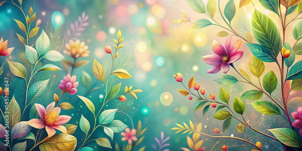Poster delicate botanical line art background with soft bokeh, nature-inspired pattern, elegant floral desi