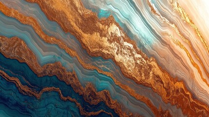 Obraz premium Abstract layered design shows gold and blue and teal colors