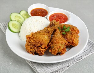 Ayam Goreng Lengkuas Served with Rice and Sambal 