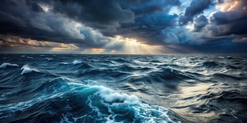 Fototapeta premium Dark swirling waters of Mediterranean Sea with rough surface and waves