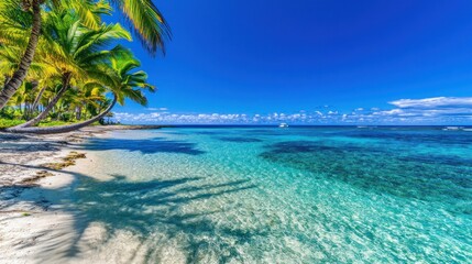 Fototapeta premium Tropical beach paradise azure waters palm trees and white sand