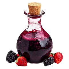 Bottle of Blackberry Syrup with Berries and Cork Isolated on Transparent Background