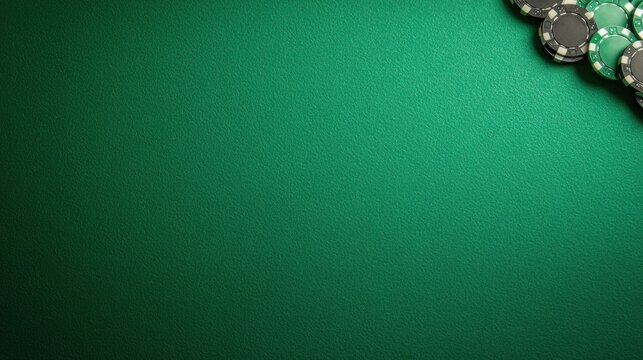 Green poker table background with chips