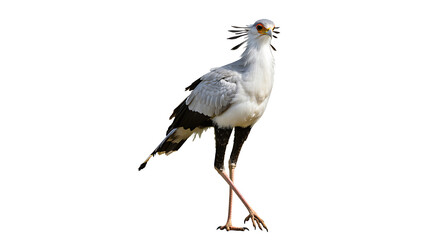Elegant Secretary Bird Standing Tall on a Clean White Background Portrait