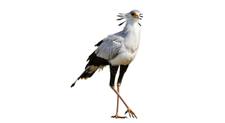 Elegant Secretary Bird Standing Tall on a Clean White Background Portrait