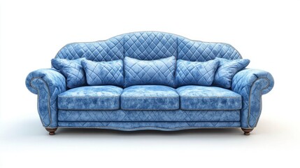 Fototapeta premium Luxurious blue sofa with quilted detailing